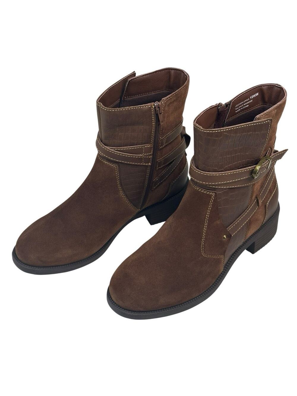 David Tate Storm Brown Suede Leather Booties Womens Sz. 10WW Extra Wide New $210